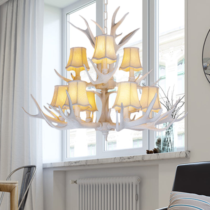 3/4/5 Lights Chandelier Lighting Fixture Modern Cone Resin Ceiling Suspension Lamp in White for Living Room 9 White Clearhalo 'Ceiling Lights' 'Chandeliers' Lighting' options 342477_4f6d856e-babc-4682-a614-e8397972b5a6