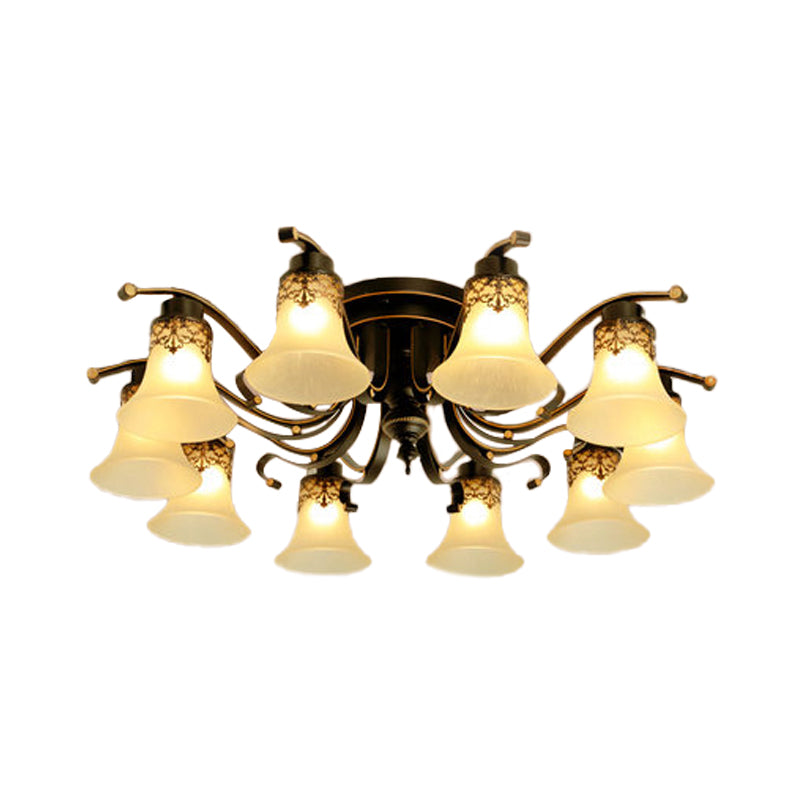 Black Bell Semi Flush Mount Classic Frosted Glass 3/6/8 Lights Living Room Ceiling Light Fixture Clearhalo 'Ceiling Lights' 'Close To Ceiling Lights' 'Close to ceiling' 'Glass shade' 'Glass' 'Pendant Lights' 'Semi-flushmount' Lighting' 342677