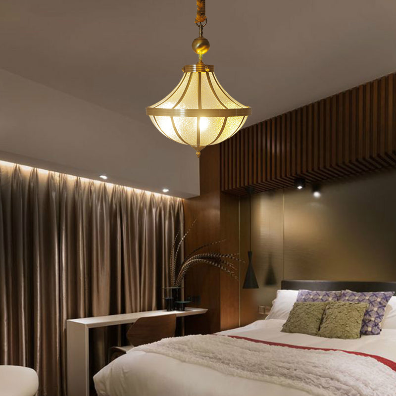 Jar Pendant Chandelier Traditional Frosted Glass 3 Bulbs Brass Hanging Lamp for Bedroom Clearhalo 'Ceiling Lights' 'Chandeliers' 'Close To Ceiling Lights' 'Glass shade' 'Glass' Lighting' 342752