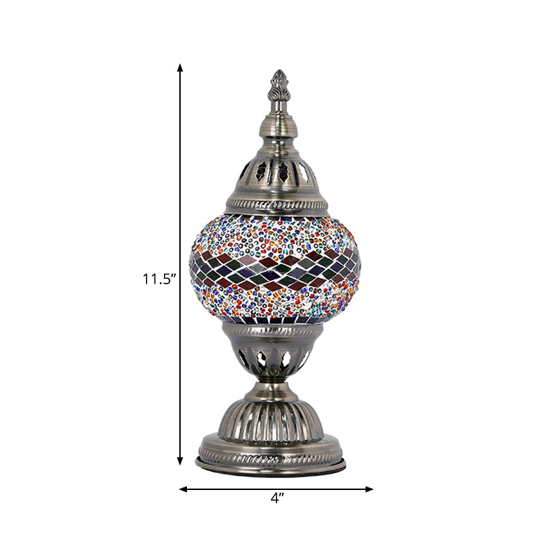 Tower Shape Bedroom Table Lamp Art Deco Stained Glass 1 Light Purple/Red and Green/Red and Blue Nightstand Light Clearhalo 'Lamps' 'Table Lamps' Lighting' 359452