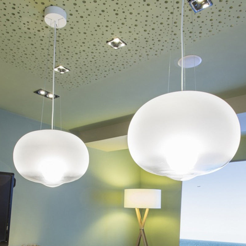 White Glass Orb Ceiling Lamp Contemporary 1 Head Pendant Light Fixture for Kitchen, 12.5"/17" Wide Clearhalo 'Ceiling Lights' 'Chandeliers' 'Glass shade' 'Glass' 'Modern Pendants' 'Modern' 'Pendant Lights' 'Pendants' Lighting' 359597