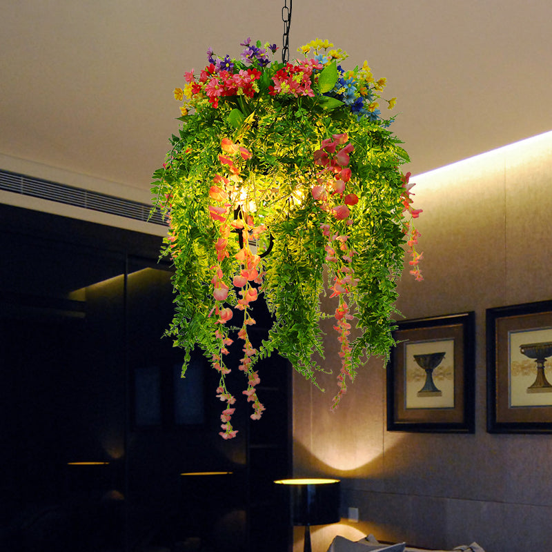 hanging plant chandelier Green Plant Pendant Chandelier Vintage Metal 3 Bulbs Restaurant LED Hanging Ceiling Light