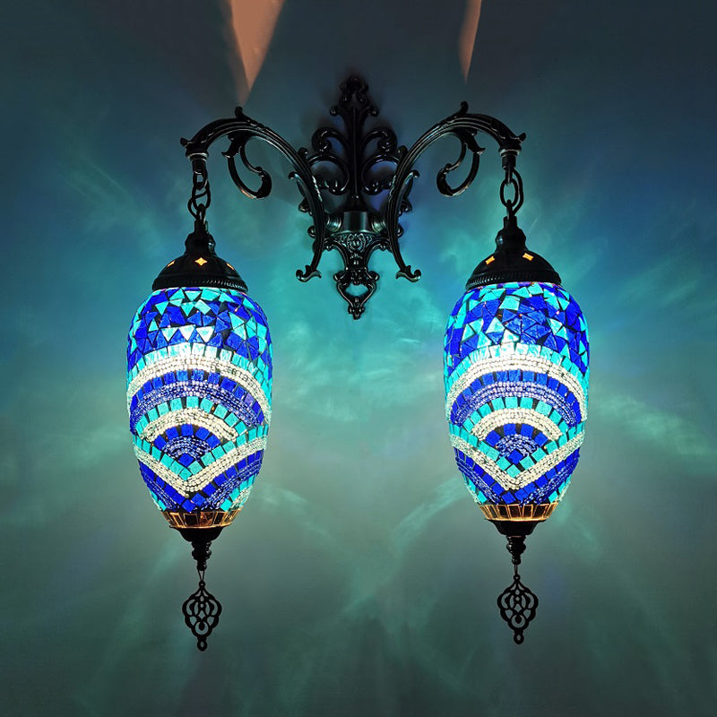 Droplet Stained Glass Wall Lighting Mediterranean 2 Heads Bar Wall Mount Lamp in Red/Orange/Green Royal Blue Clearhalo 'Wall Lamps & Sconces' 'Wall Lights' Lighting' 361215