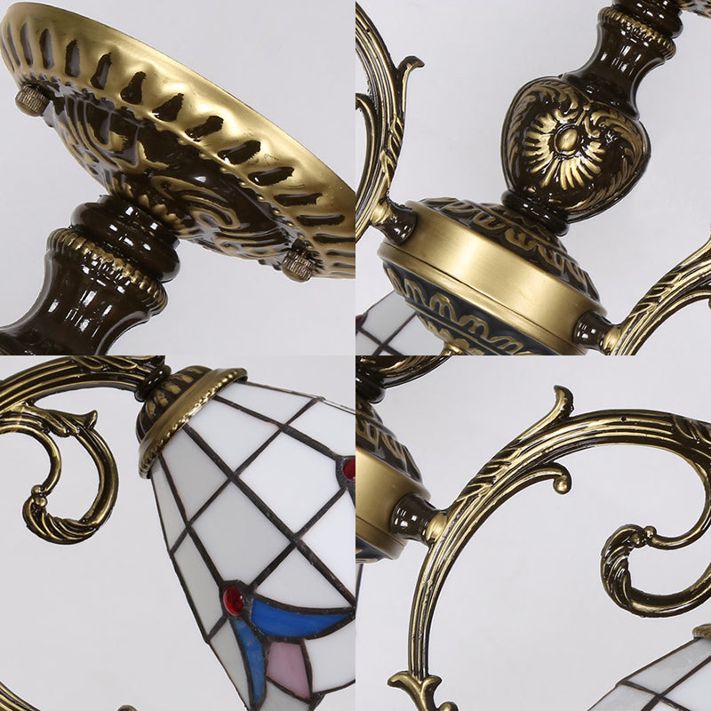 Stained Glass Magnolia Ceiling Light with Magnolia Lodge Style 3/5/6 Lights Chandelier in White Clearhalo 'Ceiling Lights' 'Chandeliers' 'Close To Ceiling Lights' 'Close to ceiling' 'Glass shade' 'Glass' 'Semi-flushmount' 'Tiffany close to ceiling' 'Tiffany' Lighting' 36711