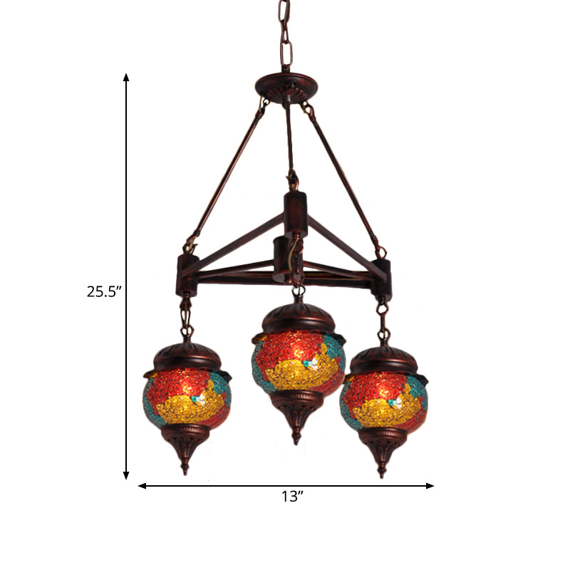 3 Bulbs Ball Chandelier Pendant Lighting Traditional Red-Yellow-Blue Glass Hanging Lamp Kit for Living Room Clearhalo 'Ceiling Lights' 'Chandeliers' Lighting' options 367905