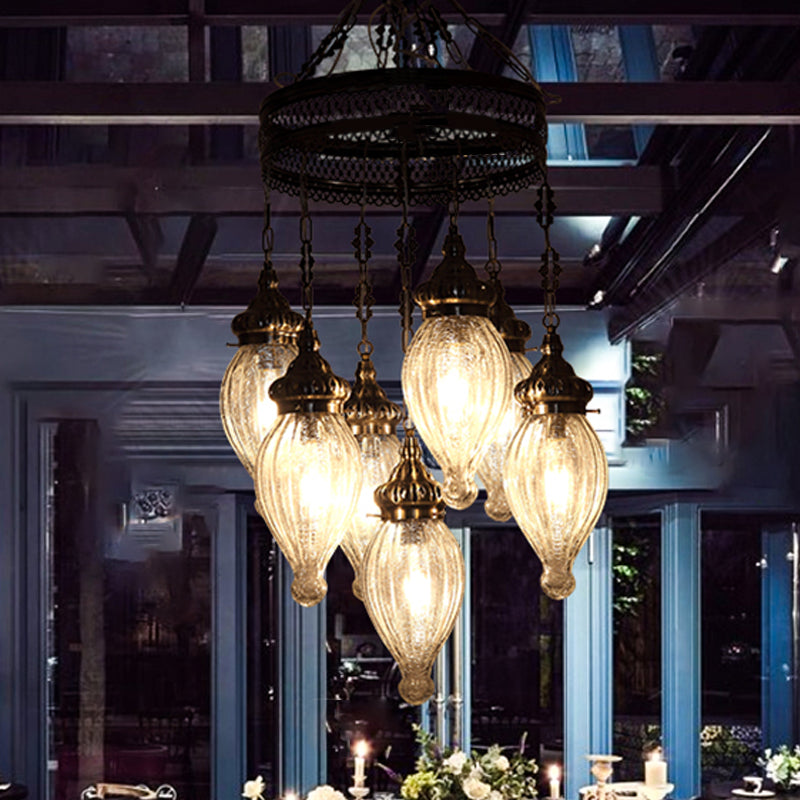 Black 7 Heads Chandelier Traditional Clear Prismatic Glass Teardrop Hanging Ceiling Light Clearhalo 'Ceiling Lights' 'Chandeliers' Lighting' options 367963
