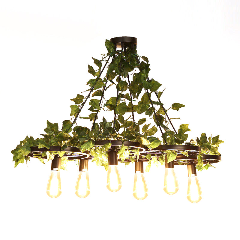 3/6 Heads Plant Ceiling Chandelier with Bare Bulb Metal Industrial Restaurant LED Pendant Light in Green Clearhalo 'Cast Iron' 'Ceiling Lights' 'Chandeliers' 'Industrial Chandeliers' 'Industrial' 'Metal' 'Middle Century Chandeliers' 'Rustic Chandeliers' 'Tiffany' Lighting' 368002