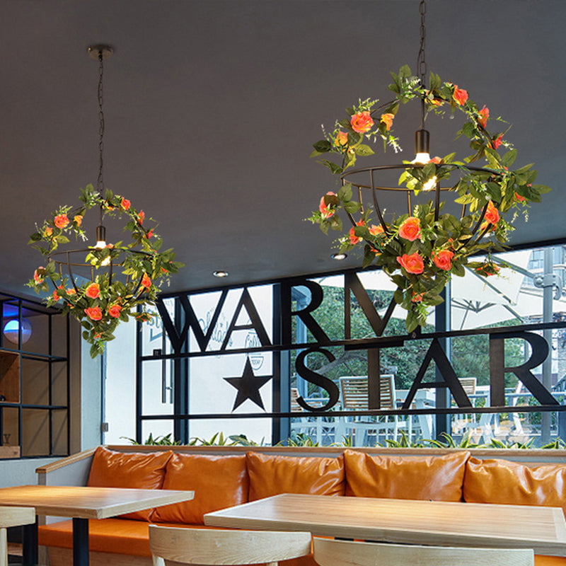 1 Bulb Metal Pendant Light Fixture Industrial Green Globe Restaurant LED Hanging Lamp Kit with Flower Decor Clearhalo 'Art Deco Pendants' 'Cast Iron' 'Ceiling Lights' 'Ceramic' 'Crystal' 'Industrial Pendants' 'Industrial' 'Metal' 'Middle Century Pendants' 'Pendant Lights' 'Pendants' 'Tiffany' Lighting' 368088