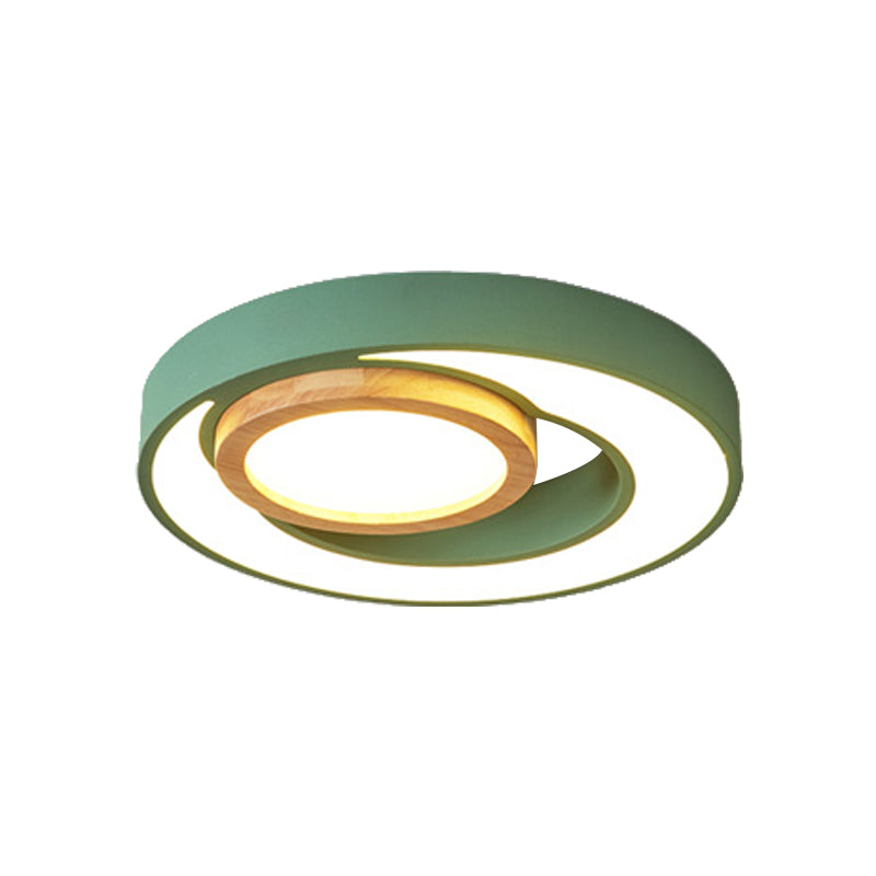 Acrylic Double Circle Ceiling Light Nordic Green/White/Grey-Wood LED Flush Mount Recessed Lighting Clearhalo 'Ceiling Lights' 'Close To Ceiling Lights' 'Close to ceiling' 'Flush mount' Lighting' 369312