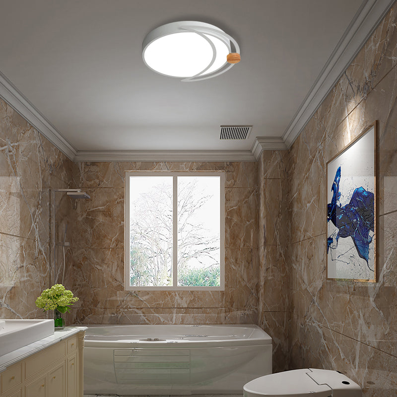 Moon Eclipse Bedroom Flush Mount Acrylic Nordic LED Close to Ceiling Lighting in Grey/White/Green with Wood Accent Clearhalo 'Ceiling Lights' 'Close To Ceiling Lights' 'Close to ceiling' 'Flush mount' Lighting' 369458