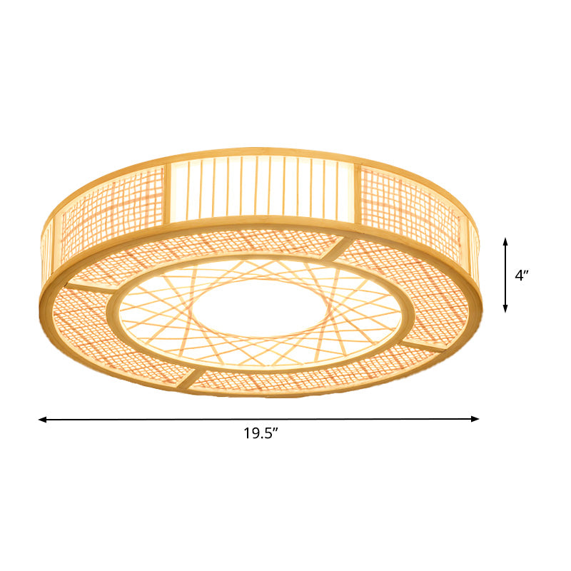 Bamboo Hand-Worked Flushmount Japanese 3 Bulbs Ceiling Mount Light Fixture in Wood Clearhalo 'Ceiling Lights' 'Close To Ceiling Lights' 'Close to ceiling' 'Flush mount' Lighting' 370055