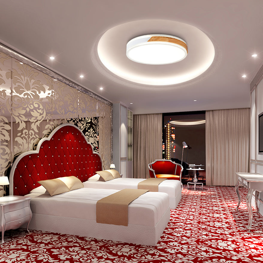 Warm/White Ceiling Light Flush Mount Modern Wood and Iron Flush Mount Light Fixture in White/Gold for Indoor Clearhalo 'Ceiling Lights' 'Close To Ceiling Lights' 'Close to ceiling' 'Flush mount' Lighting' 370818