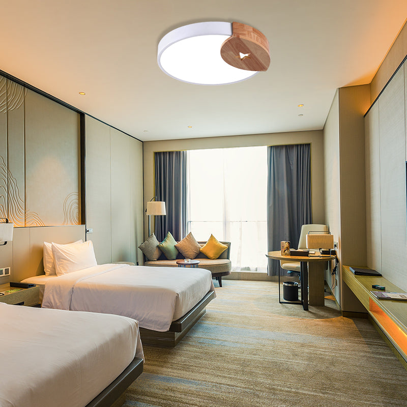 White Round Thin Ceiling Fixture Simple Acrylic 9"/12"/20" Wide LED Flush Mounted Lamp with Wood Guard, Warm/White Light Clearhalo 'Ceiling Lights' 'Close To Ceiling Lights' 'Close to ceiling' 'Flush mount' Lighting' 370950