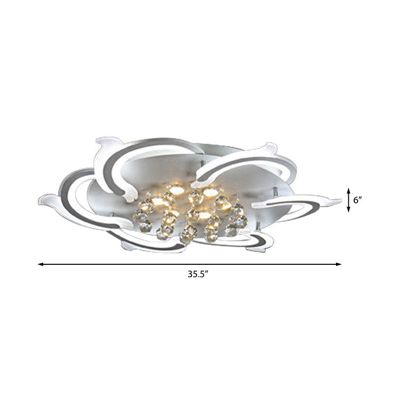 3/5/6-LED Windmill Flush Ceiling Lamp Modern Style Metallic Led Flush Lighting in White with Crystal Ball Clearhalo 'Ceiling Lights' 'Close To Ceiling Lights' 'Close to ceiling' 'Semi-flushmount' Lighting' 377724