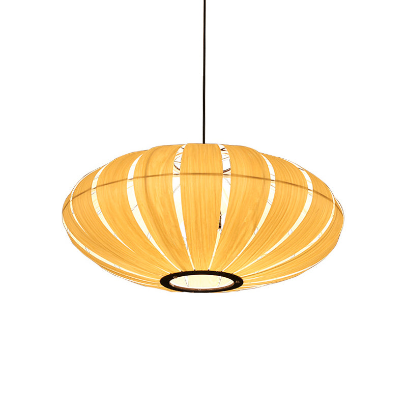 Japanese Lantern Pendant Chandelier Wood 3 Heads Suspended Lighting Fixture in Beige Clearhalo 'Ceiling Lights' 'Chandeliers' Lighting' options 379659
