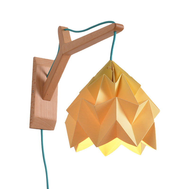 Domed Shade Paper Wall Mounted Lamp Macaron 1 Head White/Pink/Yellow/Blue/Green Sconce Light Fixture with Wood Backplate Clearhalo 'Modern wall lights' 'Modern' 'Vanity Lights' 'Wall Lights' Lighting' 380881