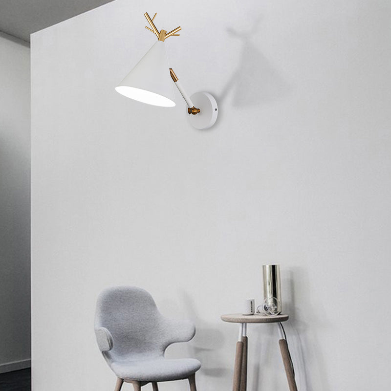 Simple Cone Wall Light Fixture 1 Head Wall Lighting Idea with Metal Antler Decoration in Grey/White/Green for Bedside Clearhalo 'Cast Iron' 'Glass' 'Industrial' 'Modern wall lights' 'Modern' 'Tiffany' 'Traditional wall lights' 'Vanity Lights' 'Wall Lights' Lighting' 380919