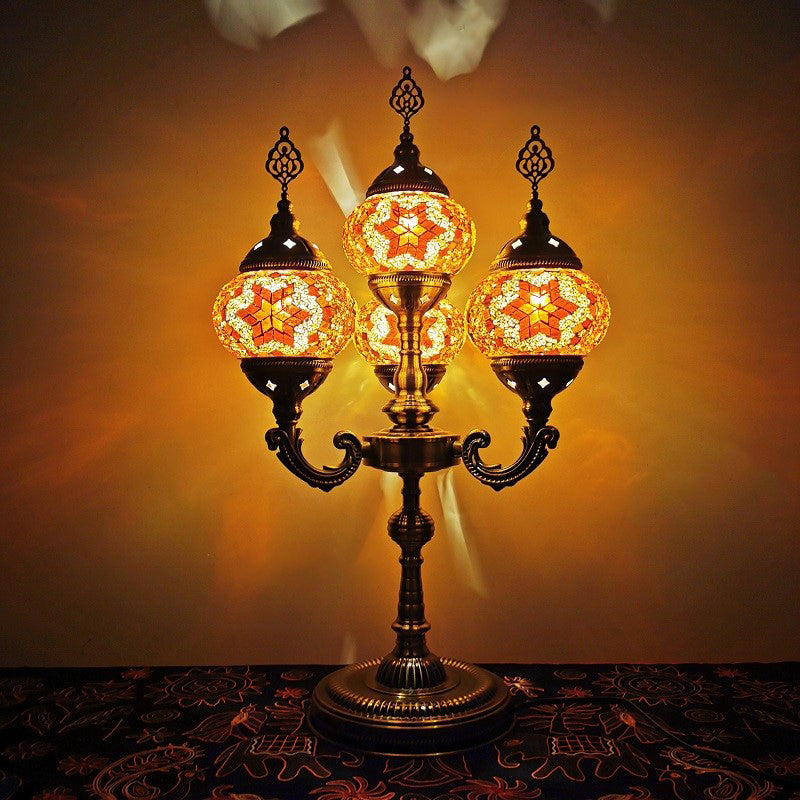 Orange/Blue/Blue and Orange 4 Heads Table Lamp Vintage Hand Rolled Art Glass Candelabra Desk Lamp Clearhalo 'Lamps' 'Table Lamps' Lighting' 384117