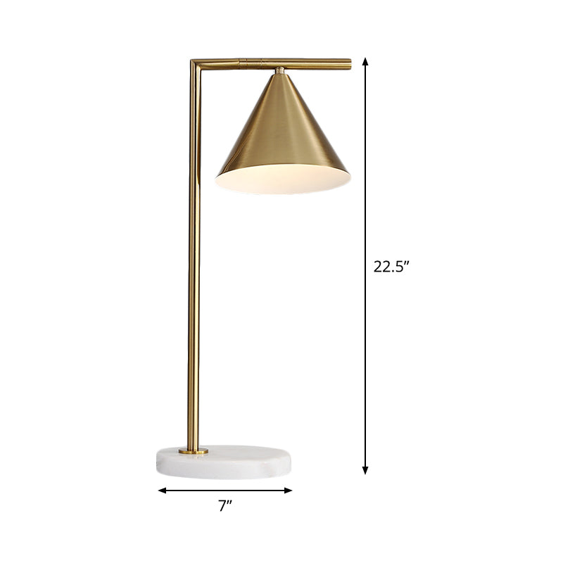 1 Bulb Bedside Task Lighting Modernist Gold Small Desk Lamp with Cone Metal Shade Clearhalo 'Lamps' 'Table Lamps' Lighting' 384378