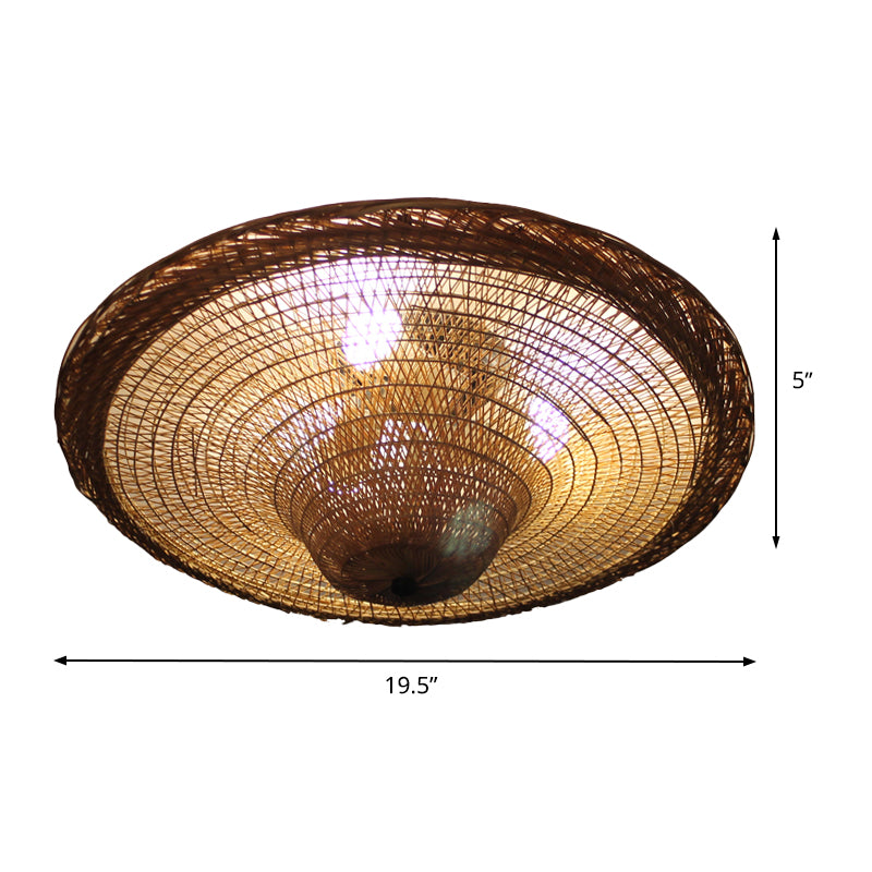 Bamboo Hand Twisted Flush Light Chinese 4 Bulbs Ceiling Mounted Fixture in Beige for Dining Room Clearhalo 'Ceiling Lights' 'Close To Ceiling Lights' 'Close to ceiling' 'Flush mount' Lighting' 384800