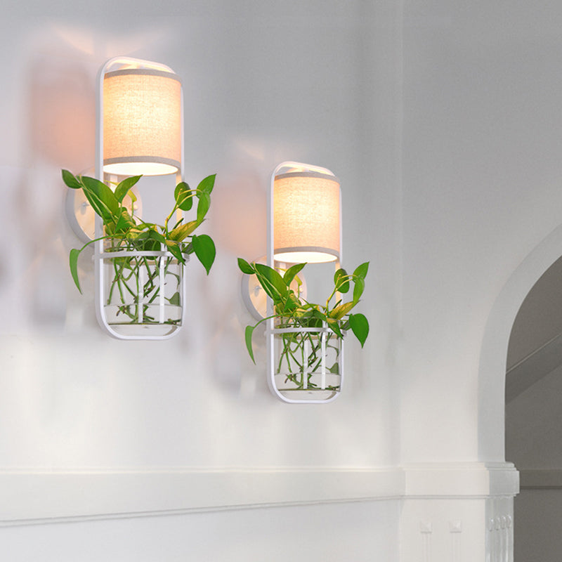 Metal Black/White Sconce Wall Light Cylinder 1 Head LED Industrial Wall Lighting Fixture for Bedroom Clearhalo 'Art deco wall lights' 'Cast Iron' 'Glass' 'Industrial wall lights' 'Industrial' 'Middle century wall lights' 'Modern' 'Rustic wall lights' 'Tiffany' 'Traditional wall lights' 'Wall Lamps & Sconces' 'Wall Lights' Lighting' 389927