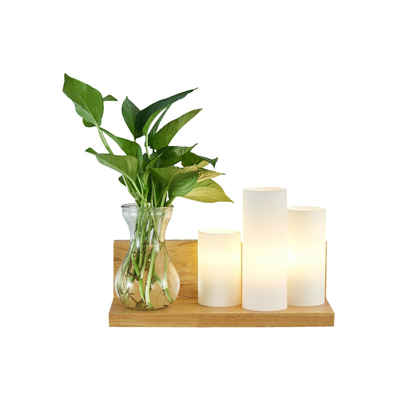 Opal Glass Cylinder Wall Lighting Industrial 1 Bulb Bedroom LED Wall Sconce Lamp in Wood, Left/Right Clearhalo 'Industrial wall lights' 'Industrial' 'Middle century wall lights' 'Tiffany' 'Wall Lamps & Sconces' 'Wall Lights' Lighting' 390147