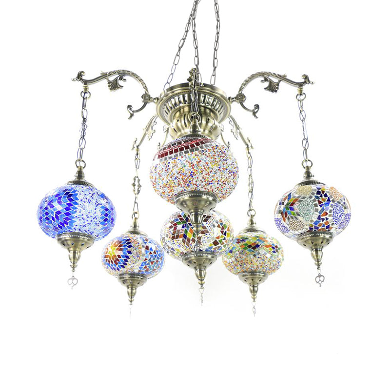 Bronze 4/6 Heads Pendant Chandelier Vintage Hand Cut Glass Oval Pendant Ceiling Light Clearhalo 'Ceiling Lights' 'Chandeliers' 'Glass shade' 'Glass' Lighting' 391940