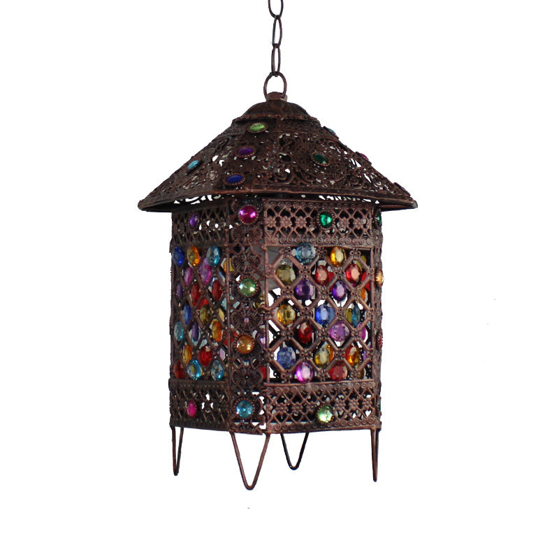 1 Bulb Hanging Pendant Light Bohemian House Metal Suspension Lamp in Bronze for Dining Room Clearhalo 'Ceiling Lights' 'Pendant Lights' 'Pendants' Lighting' 392872