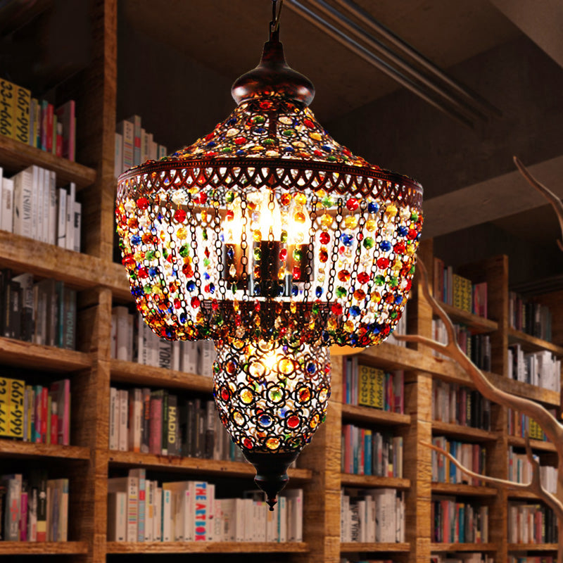 4 Bulbs Metal Chandelier Pendant Light Bohemian Bronze Lantern Dining Room Suspension Lighting Clearhalo 'Ceiling Lights' 'Chandeliers' Lighting' options 392971