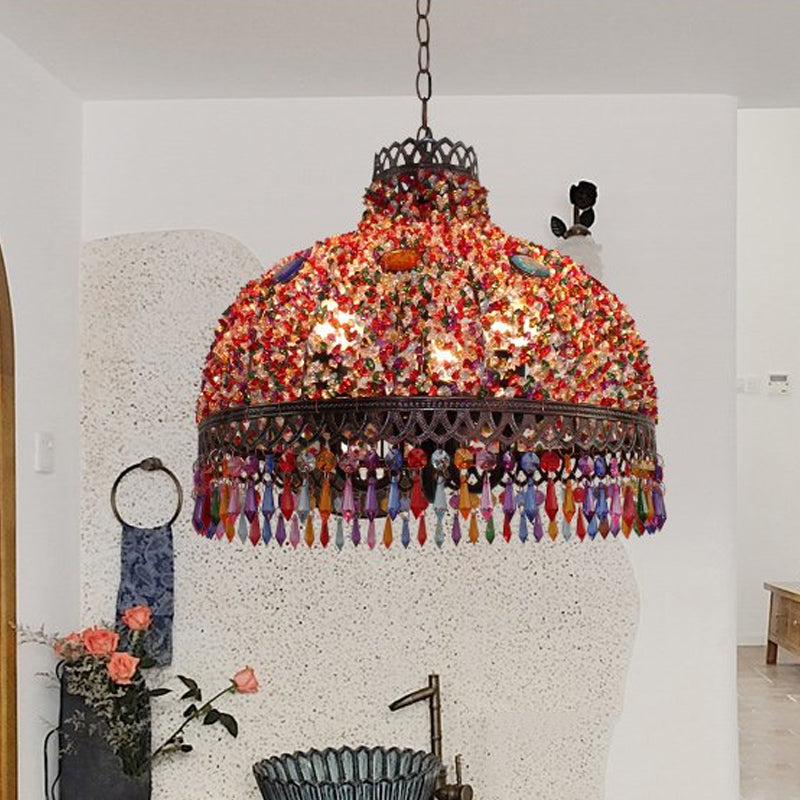 Decorative Bowl Pendant Chandelier 3/6 Bulbs Metal Down Lighting in Orange/Green/Taupe, 14.5"/17"/23.5" Width Orange Clearhalo 'Ceiling Lights' 'Chandeliers' Lighting' options 393057_92a7351e-a84e-4c19-9cfb-9e7a14999731