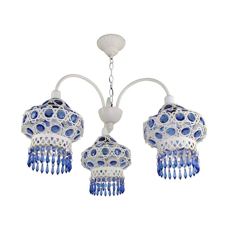 Metal Blue Chandelier Light Fixture Lantern 3 Bulbs Traditional Ceiling Pendant for Living Room Clearhalo 'Ceiling Lights' 'Chandeliers' Lighting' options 393086