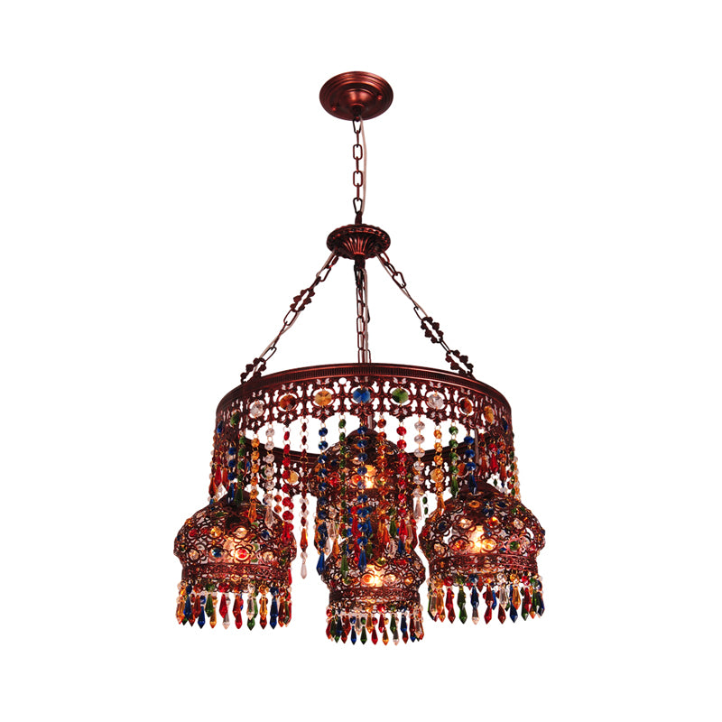 Copper Circular Chandelier Pendant Light Bohemian Metal 4 Heads Dining Room Ceiling Suspension Lamp Clearhalo 'Ceiling Lights' 'Chandeliers' Lighting' options 393096