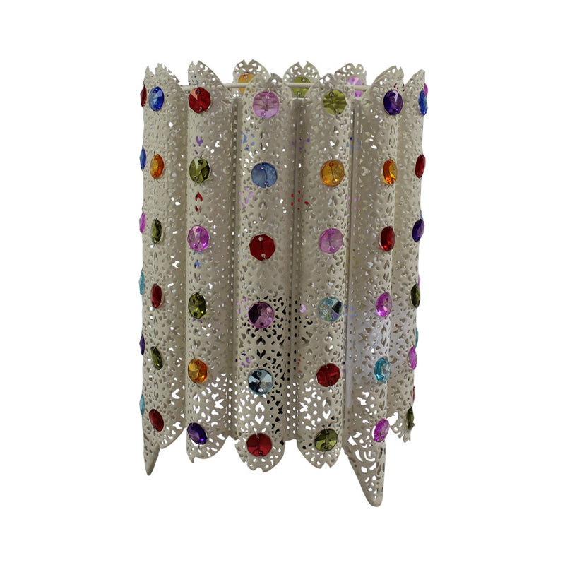 Cylindrical Living Room Table Lighting Bohemian Metal 1 Bulb Black/White Nightstand Lamp Clearhalo 'Lamps' 'Table Lamps' Lighting' 393240