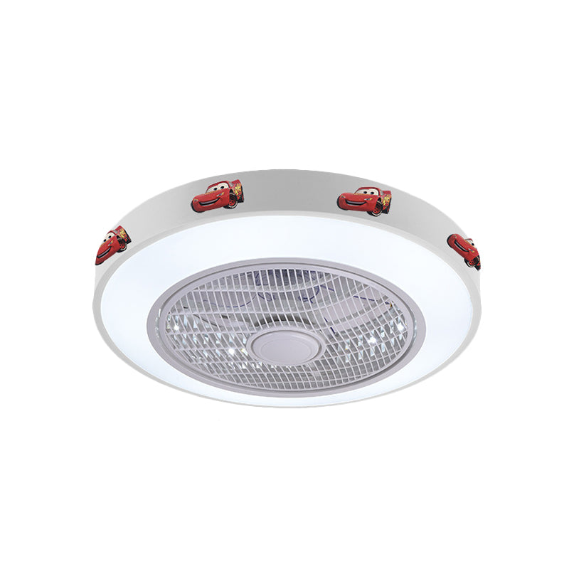 19.5" Wide Acrylic Circular Semi Flush Lighting Kids Living Room LED Hanging Ceiling Fan Lamp in White/Blue/Pink Clearhalo 'Ceiling Fans with Lights' 'Ceiling Fans' 'Kids Ceiling Fans' 'Kids' Lighting' 397942