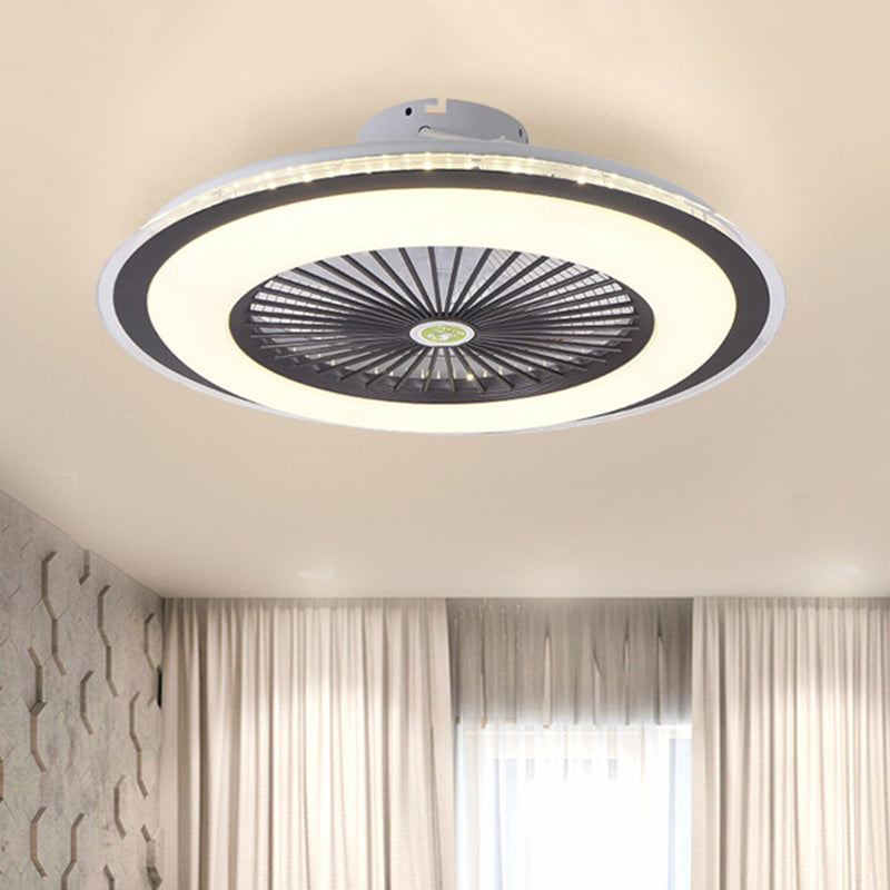Acrylic Circular Semi Semi Flush Mount Modernism Bedroom 5 Blades LED Ceiling Fan Light in Grey/White/Dark Coffee, 23.5" W Clearhalo 'Ceiling Fans with Lights' 'Ceiling Fans' 'Kids Ceiling Fans' 'Kids' Lighting' 399298