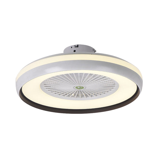 Round Bedroom Semi Flush Light Fixture Contemporary Acrylic Grey/Dark Coffee/Champagne 23.5" Wide LED Hanging Fan Lamp, 5 Blades Clearhalo 'Ceiling Fans with Lights' 'Ceiling Fans' 'Kids Ceiling Fans' 'Kids' Lighting' 399312