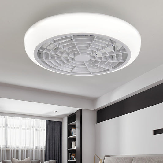 18" W White LED Ceiling Fan Light Contemporary Acrylic Shade Round Semi Flush Mounted Lamp for Bedroom with 6 Blades Clearhalo 'Ceiling Fans with Lights' 'Ceiling Fans' 'Kids Ceiling Fans' 'Kids' Lighting' 399352