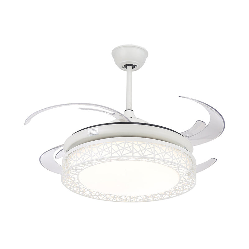 48" W Acrylic White Semi Flush Lamp Drum LED Contemporary Hanging Fan Light Fixture with 4 Clear PC Blades Clearhalo 'Ceiling Fans with Lights' 'Ceiling Fans' 'Modern Ceiling Fans' 'Modern' Lighting' 399453