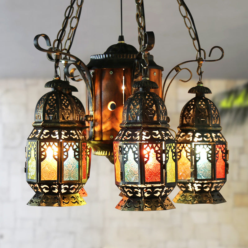 6 Heads Metal Hanging Lighting Arab Style Bronze Lantern Restaurant Ceiling Chandelier Clearhalo 'Ceiling Lights' 'Chandeliers' Lighting' options 399701