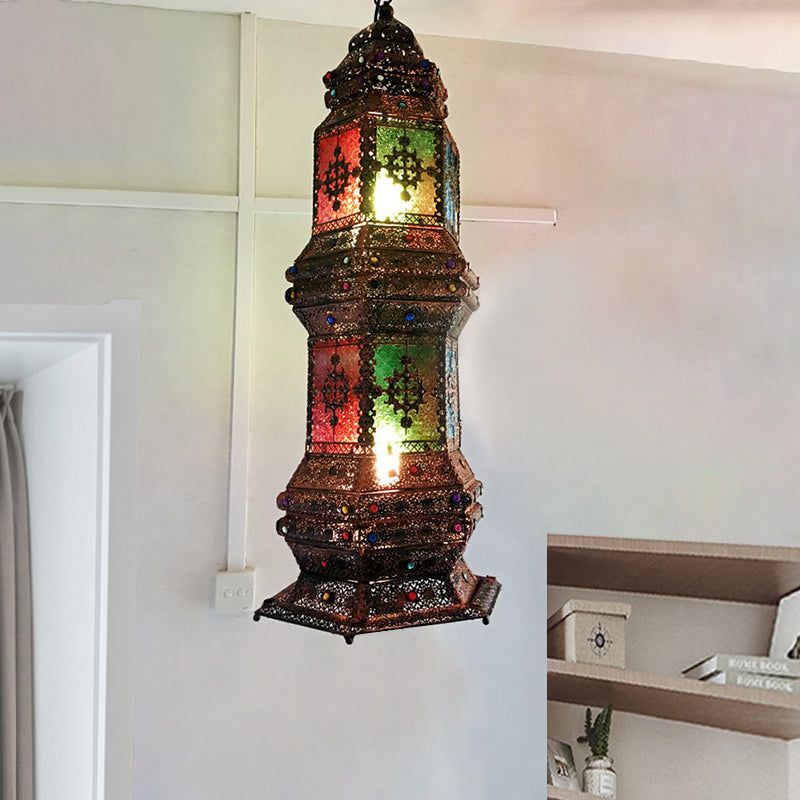 Metallic Copper Pendant Lighting Tower Shape 2-Head Arab Chandelier Lamp for Coffee House Clearhalo 'Ceiling Lights' 'Chandeliers' Lighting' options 399716