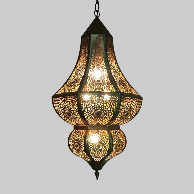 5 Lights Urn Pendant Chandelier Vintage Brass Metal Arab Hanging Lamp with Hollow Out Design Clearhalo 'Ceiling Lights' 'Chandeliers' Lighting' options 399756