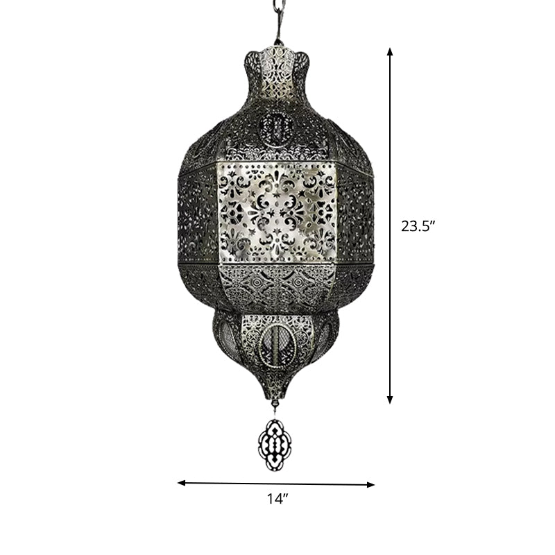 Silver Finish 3-Bulb Chandelier Lighting Arab Metallic Lantern Suspended Pendant Lamp Clearhalo 'Ceiling Lights' 'Chandeliers' Lighting' options 399762