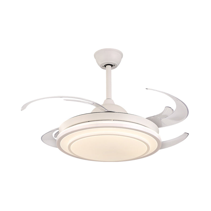 Circular Acrylic Semi Flush Lighting Modernism 48" Wide LED Bedroom Hanging Ceiling Fan Lamp in White/Gold, 4 Blades Clearhalo 'Ceiling Fans with Lights' 'Ceiling Fans' 'Modern Ceiling Fans' 'Modern' Lighting' 399860