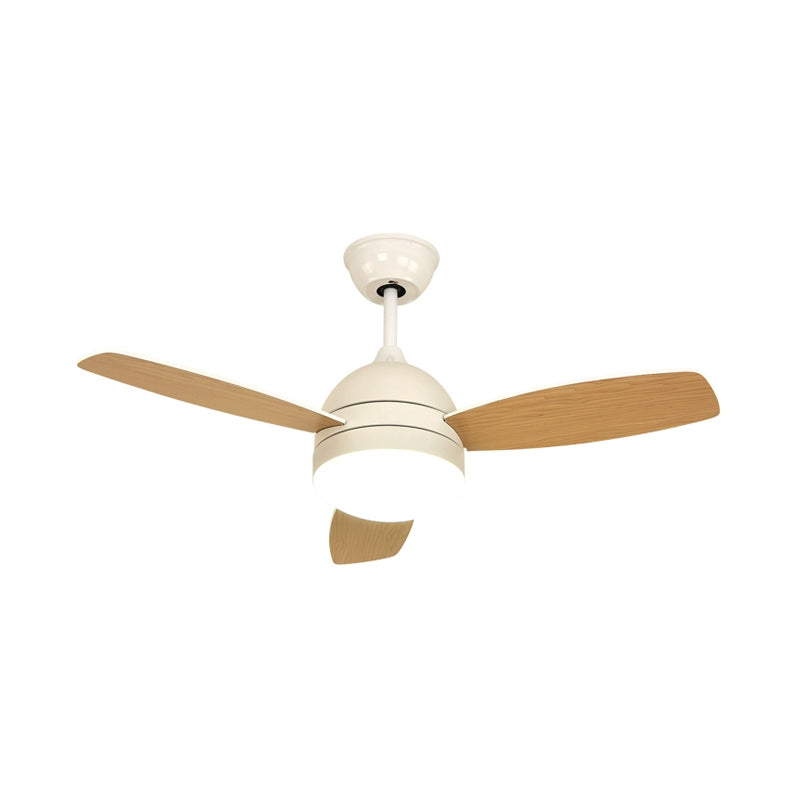 White/Black LED Hanging Fan Light Modernist Metallic Dome Semi Flush Mounted Lamp with 3 Wood Blades, 42" W Clearhalo 'Ceiling Fans with Lights' 'Ceiling Fans' 'Modern Ceiling Fans' 'Modern' Lighting' 400055