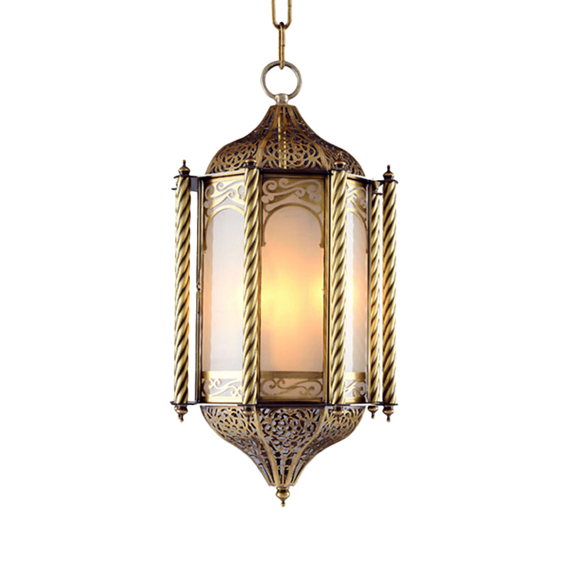 Metallic Brass Pendant Chandelier Lantern 3 Lights Arab Hanging Ceiling Light with Opal Glass Shade Clearhalo 'Ceiling Lights' 'Chandeliers' Lighting' options 400314