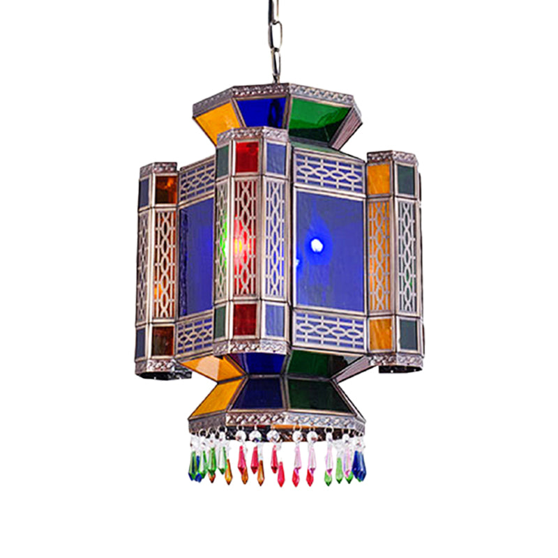 Castle Blue Glass Hanging Chandelier Arab 3 Lights Restaurant Ceiling Pendant Lamp Clearhalo 'Ceiling Lights' 'Chandeliers' Lighting' options 400464