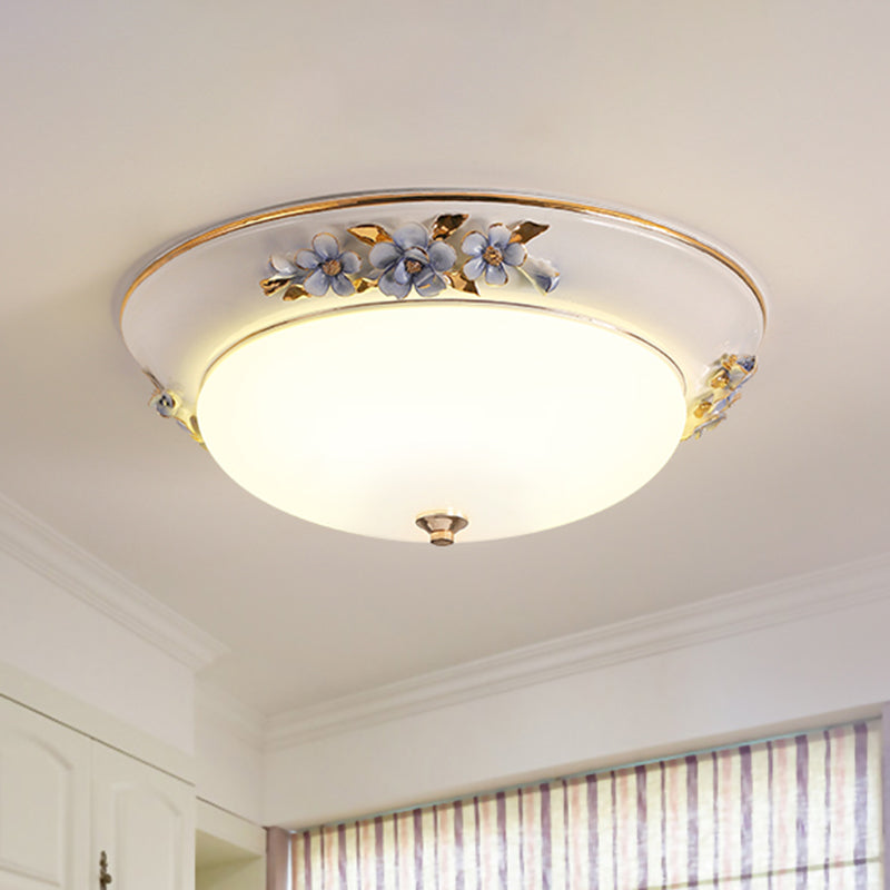 Metal White Ceiling Mounted Light Bowl 1 Head Korean Flower LED Flush Mount Lighting Fixture, 12"/14.5"/17" W Clearhalo 'Ceiling Lights' 'Close To Ceiling Lights' 'Close to ceiling' 'Flush mount' Lighting' 400696