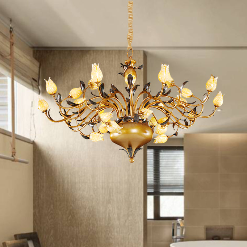 Brass 30 Heads Chandelier Lighting Vintage Metal Tulip LED Pendant Ceiling Light for Living Room Clearhalo 'Ceiling Lights' 'Chandeliers' Lighting' options 400842