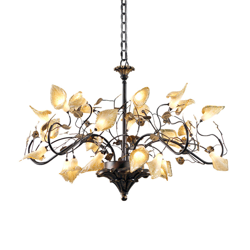 Metal Antique Bronze Pendant Chandelier Flower 25 Lights Countryside LED Down Lighting for Restaurant Clearhalo 'Ceiling Lights' 'Chandeliers' Lighting' options 400864