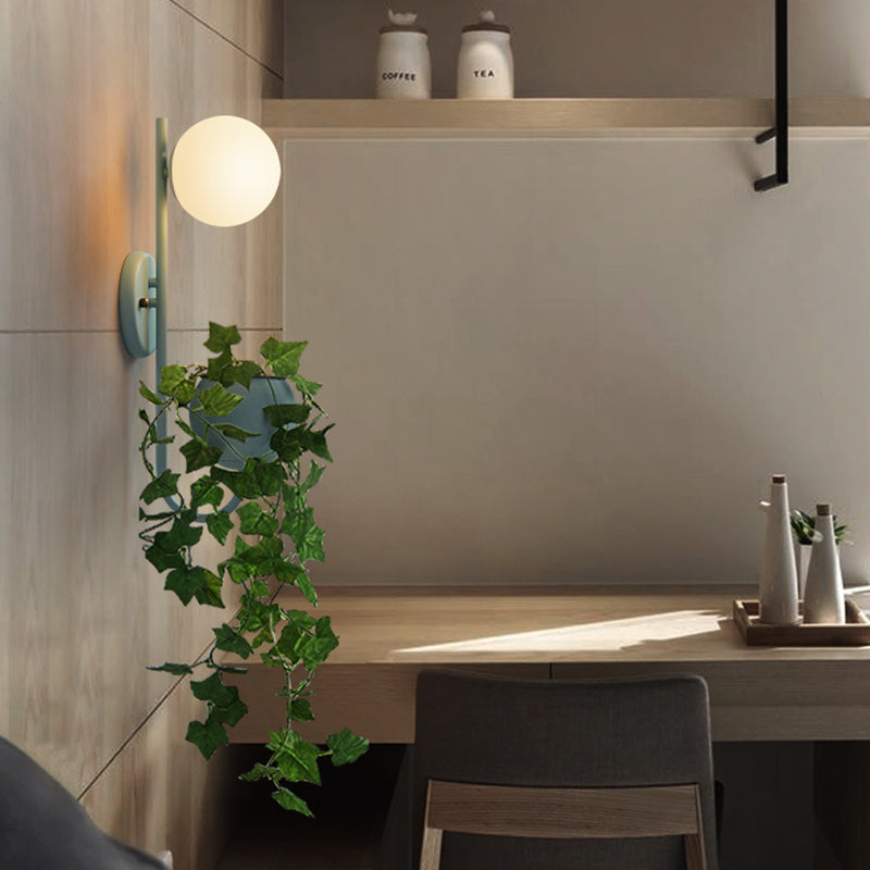 1 Light Ball Sconce Lamp Industrial Yellow/Blue/Green Metal LED Plant Wall Mount Lighting for Restaurant Clearhalo 'Art deco wall lights' 'Cast Iron' 'Glass' 'Industrial wall lights' 'Industrial' 'Middle century wall lights' 'Modern' 'Rustic wall lights' 'Tiffany' 'Traditional wall lights' 'Wall Lamps & Sconces' 'Wall Lights' Lighting' 401107